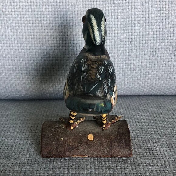 VINTAGE Hand Painted Wood Duck On Small Log 4 x 3 inches - Picture 4 of 12